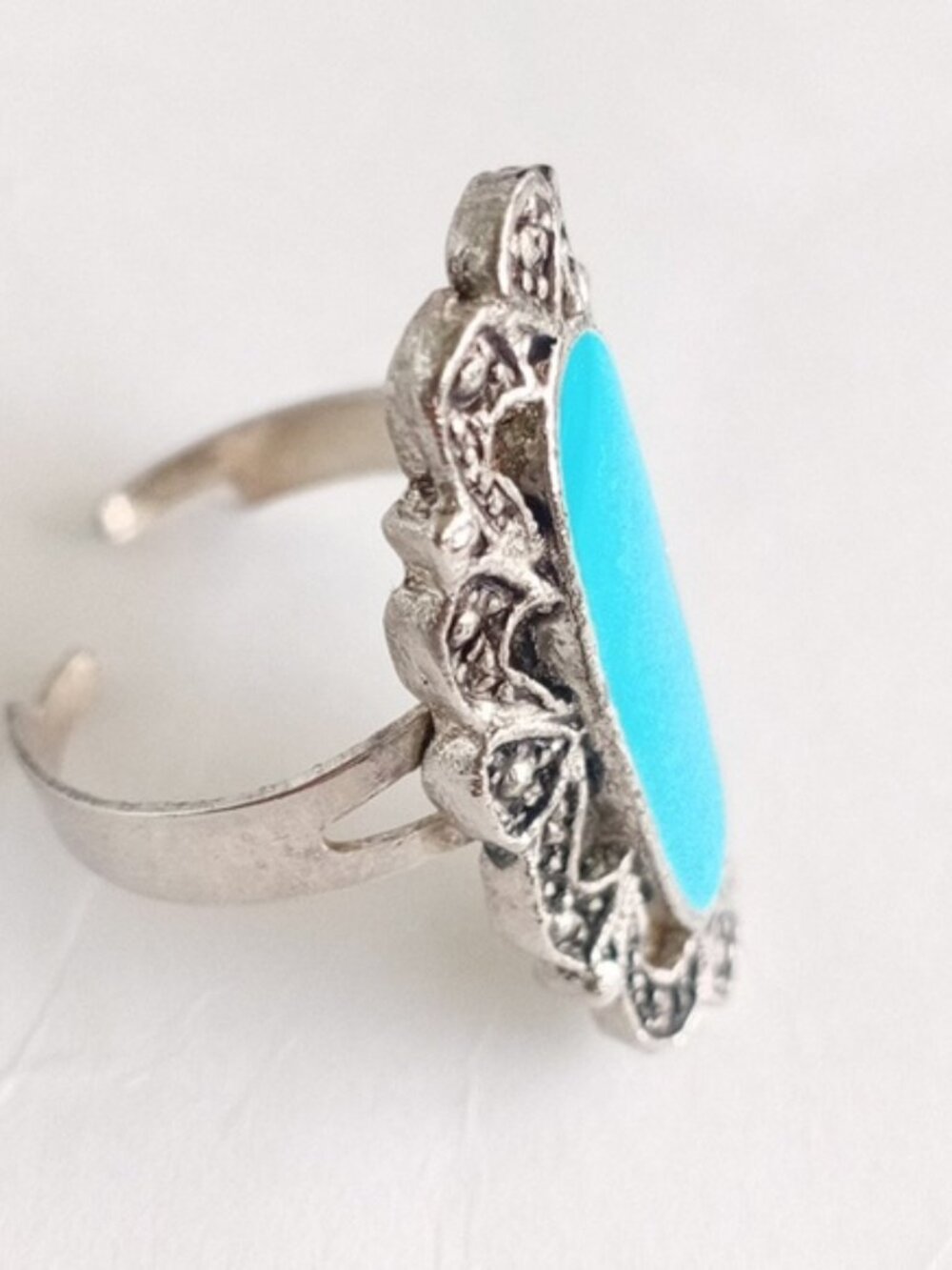 Boho Turquoise Blue Statement Ring | Adjustable Silver-Tone Ring | Bold Blue